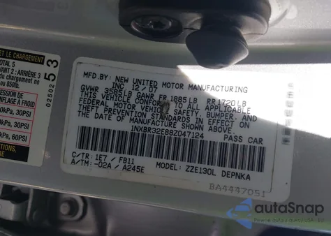 2008 Toyota Corolla Le из США, поврежденный, VIN 1NXBR32E88Z047124